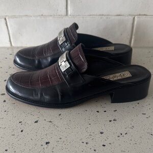 Brighton DEEDEE VINTAGE Black Brown Leather Mules Loafers Made in Italy Size 7.5